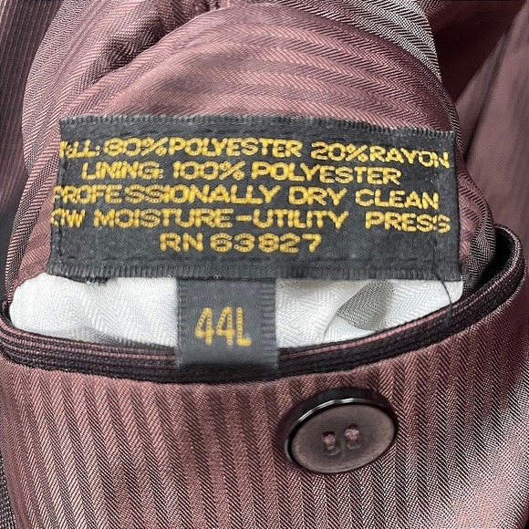 Vintage Mens Burgundy Suit (44L) FALCONE Notch Lapel Single Cuffed 80s Gangster - Picture 11 of 12